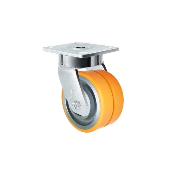 4"x2" Dual Wheel Swivel Caster, Polyurethane on Aluminum, Maintena